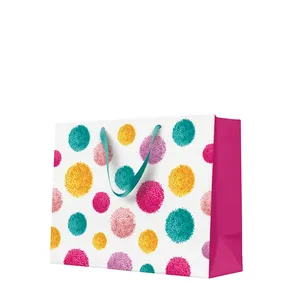 Geschenktasche horizontal - COLORFUL POMPOMS 33,5x13x26,5 cm
